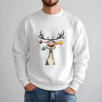 Vintage Ornament Antler Deer Crewneck, Christmas Reindeer Sweatshirt, Watercolor Holiday Reindeer Pullover, Retro Xmas Sweater, Winter Present