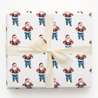 JB Buckle Christmas Gift Wrap, Watercolor Santa in Jeans Wrapping Paper, Humorous Blue Jeans Santa Holiday Wrapping Paper, Xmas Gift Wrap
