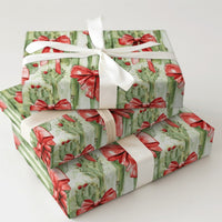 Watercolor Desert Cactus Gift Wrap, Southwestern Christmas Wrapping Paper, Holiday Red Bow Wrapping Paper, Festive Country Present Wrap
