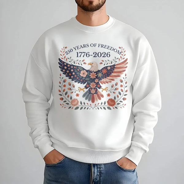 Folk Art Eagle Sweatshirt | 250 Years of Freedom USA 250th Anniversary Design | Soft Cotton Polyester Blend | Patriotic Gift for History Lovers