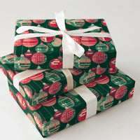 Red and Green Ornament Gift Wrap, Retro Christmas Wrapping Paper, Vintage Holiday Wrapping Paper, Disco Ball Baubles Paper Roll