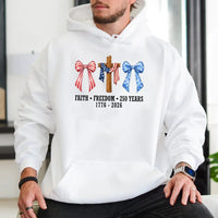 Patriotic Christian Hoodie | Faith Freedom 250 Years Cross Graphic | Cozy Cotton-Blend Pullover | Gift for Patriotic Christian