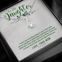 Cubic Zirconia Ribbon Necklace, Daughter Necklace Present from Mom, 14k White Gold Pendant Necklace, Christmas Keepsake Present for Daughter