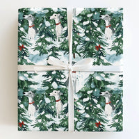 Snowy Forest Dog Gift Wrap, Watercolor Greyhound Wrapping Paper, Sighthound Winter Christmas Gift Wrapping Paper, Holiday Present Wrap Roll