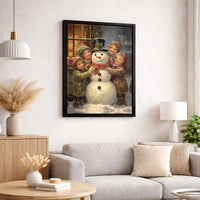 Victorian Snowman Children Canvas Print, Vintage Christmas Wall Art, Nostalgic Winter Holiday Canvas Art, Festive Christmas Home Present