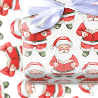 Watercolor Santa Claus Reading Book Gift Wrap, Reading Santa Wrapping Paper, Classic Christmas Gift Wrapping Paper, Holiday Book Lover Wrap