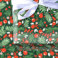 Holiday Berries Wrapping Paper, Botanical Christmas Wrapping Paper, Festive Ornament Wrapping Paper, Winter Pine Green Gift Wrap Roll