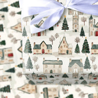 Rustic Winter Town Wrapping Paper, Watercolor Christmas Village Wrapping Paper, Comfy Holiday Gift Wrap, Festive Winter Town Wrapping Paper