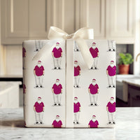 Casual Santa Christmas Gift Wrap, Maroon Polo Santa Wrapping Paper, Modern Santa Claus Holiday Paper, Humorous Xmas Present Wrap Roll