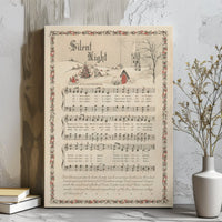 Vintage Sheet Music Canvas Print, Silent Night Christmas Carol Canvas Art, Religious Christmas Canvas Wall Decor, Holiday Music Present