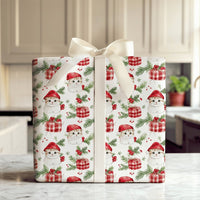 Santa Hat Cat Gift Wrap, Christmas Kitten Wrapping Paper, Adorable Watercolor Kitty Wrapping Paper, Festive Holiday Gift Wrap for Cat Lover
