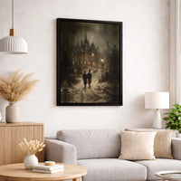 Snowy Christmas Night Wall Art, Gothic Victorian Mansion Poster, Moody Dark Academia Winter Landscape Print, Dark Decor, Digital Download