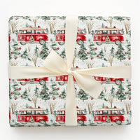 Vintage Camper Holiday Gift Wrap, Red Camper Van Christmas Wrapping Paper, Snowy Winter Wonderland Wrapping Paper, Festive Xmas Gift Wrap
