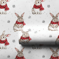 Watercolor Rabbit in Scarf Gift Wrap, Winter Bunny Wrapping Paper, Adorable Christmas Wrapping Paper, Snowy Holiday Present Gift Wrap Roll