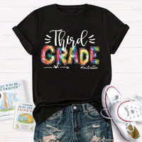 Personalized Grade And Name Colorful Printed Teacher Back To School T-Shirt