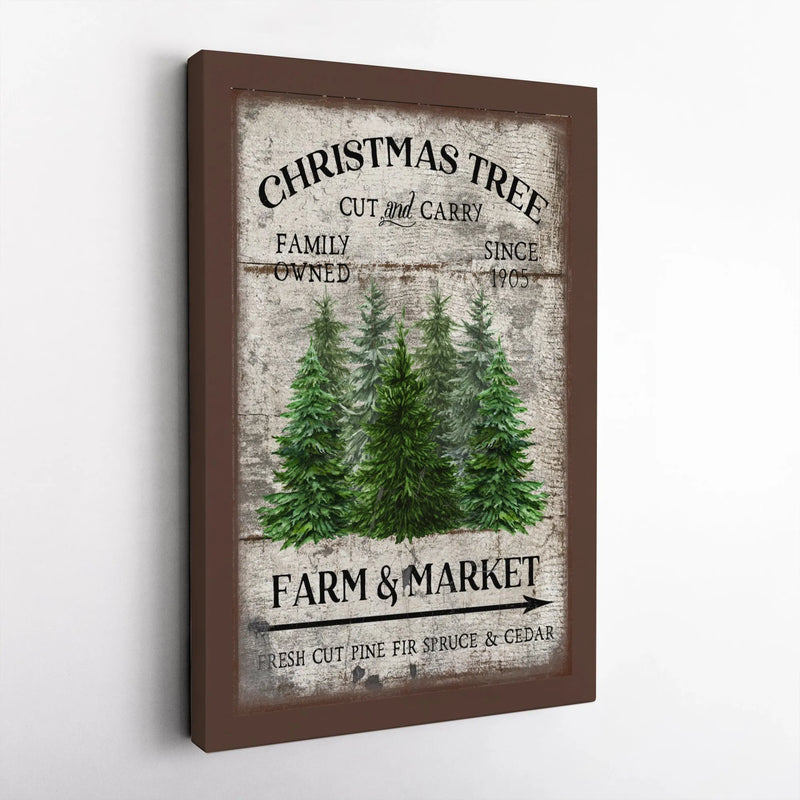 Rustic Vintage Holiday Canvas Wall Art, Christmas Tree Farm Canvas Print, Farmhouse Winter Scenery Canvas Decor, Christmas Present