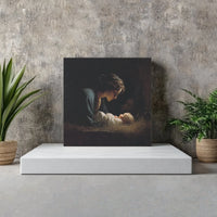 Madonna and Child Oil Painting Art, Nativity Scene Square Canvas, Christian Nativity Canvas Print, Holy Family Christmas Wall Decor