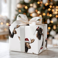 Santa Hat Moose Gift Wrap, Christmas Moose Wrapping Paper, Rustic Winter Holiday Wrapping Paper, Adorable Animal Festive Wrapping Paper