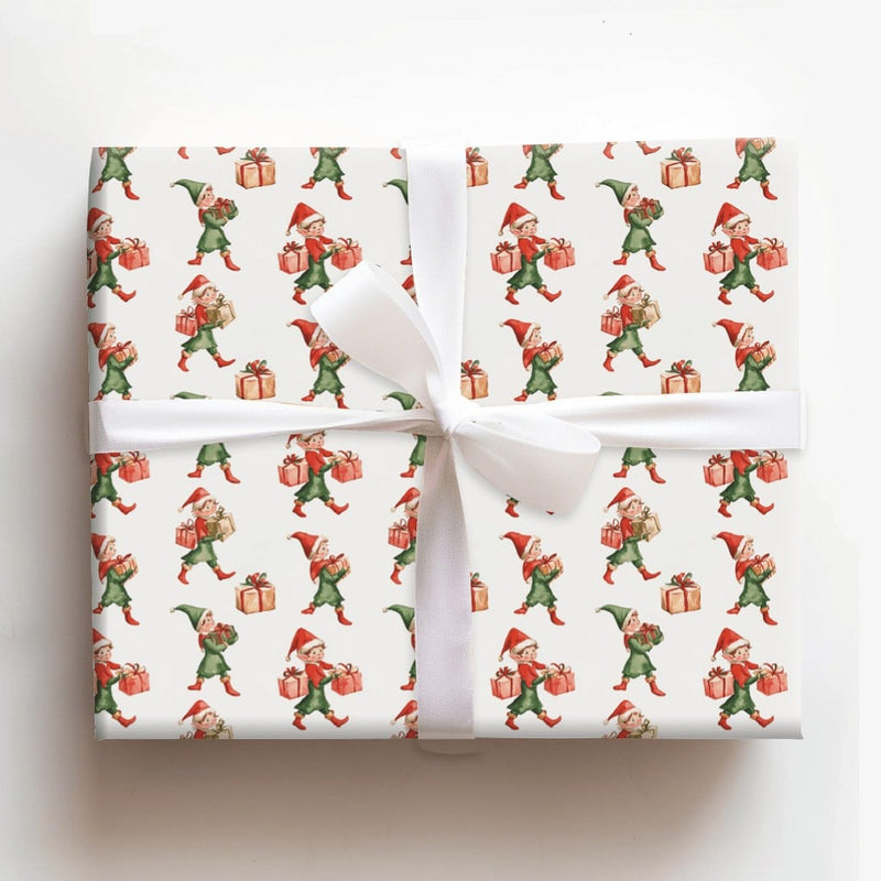 Retro Holiday Elf Gift Wrap, Vintage Christmas Elves Wrapping Paper, Whimsical Christmas Wrapping Paper, Nostalgic Xmas Present Paper Roll