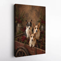 Rustic Christmas Corgi Wall Art, Corgi Wagon Canvas, Vintage Holiday Dog Canvas Print, Farmhouse Corgi Decor, Dog Lover Present