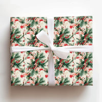 Tropical Holiday Gift Wrap, Pink Flamingo Christmas Wrapping Paper, Adorable Flamingo Wrapping Paper, Winter Holly Gift Wrap, Xmas Gift Wrap