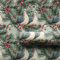 Pine Berry Watercolor Gift Wrap, Two Turtle Doves Christmas Wrapping Paper, Vintage Holiday Wrapping Paper, Elegant Winter Present Packaging