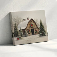 Rustic Winter Farmhouse Canvas Print, Snowy Christmas Barn Canvas Wall Art, Holiday Landscape Canvas Decor, Country Xmas Wall Art Present