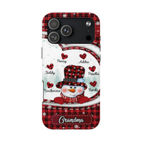 Buffalo Plaid Grandma Christmas Holiday iPhone Case, Snowman Phone Case for iPhone, Dual Layer Tough Phone Cover, Winter Grandma Present
