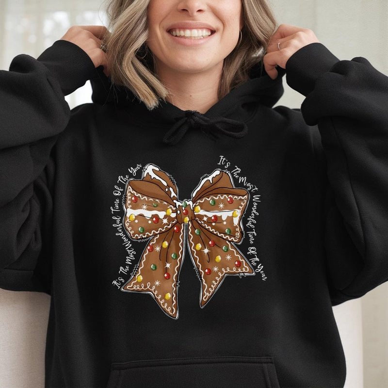 Coquette Gingerbread Hoodie, Gingerbread Bow Christmas Hoodie, Adorable Holiday Aesthetic Sweatshirt, Pastel Xmas Pullover, Comfy Winter Present
