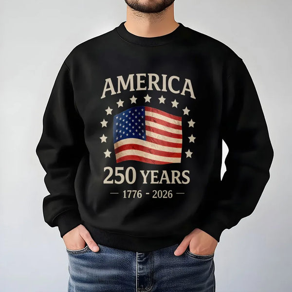 America 250 Years Sweatshirt | Vintage American Flag 1776-2026 Commemorative Design | Soft Cotton Polyester Blend | Patriotic Gift for History Lovers