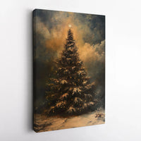 Moody Winter Oil Painting Canvas, Christmas Tree Canvas Wall Art, Vintage Winter Landscape Canvas Print, Rustic Holiday Decor