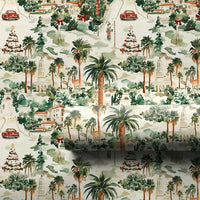 Tropical Palm Tree Gift Wrap, Coastal Christmas Wrapping Paper, Watercolor Coastal Town Present Paper, Beachy Holiday Wrapping Paper