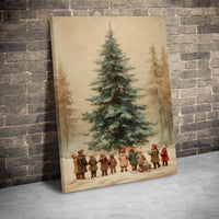 Children Snow Scene Canvas Print, Vintage Christmas Tree Canvas Wall Art, Retro Holiday Tree Canvas, Winter Wall Decor, Christmas Home Present