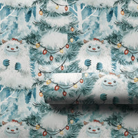 Abominable Snowman Holiday Gift Wrap, Yeti Santa Hat Christmas Wrapping Paper, Adorable Winter Lights Wrapping Paper, Whimsical Xmas Gift Wrap