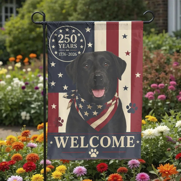 Patriotic Black Labrador Garden Flag | US 250 Years Semiquincentennial Welcome | Double Sided Premium Polyester | Outdoor Yard Decor Gift for Dog Lovers