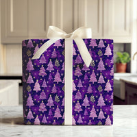 Watercolor Xmas Tree Gift Wrap, Purple and Gold Christmas Tree Wrapping Paper, Elegant Starry Gift Wrap, Holiday Present Wrapping Paper