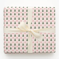 Retro Holiday Tree Gift Wrap, Pink and Green Christmas Tree Wrapping Paper, Colorful Xmas Wrapping Paper, Modern Present Roll