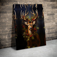 Rustic Deer Wreath Poster, Christmas Deer Canvas Wall Art, Holiday Stag Deer Print, Farmhouse Winter Wall Decor, Digital Download Printable