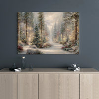 Snowy Woods Path Canvas Print, Enchanted Winter Forest Canvas Wall Art, Seasonal Christmas Landscape Canvas Decor, Comfy Cabin Wall Art