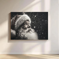 Black and White Snowy Portrait Canvas Print, Vintage Santa Claus Canvas Art, Festive Christmas Wall Canvas, Holiday Home Decor Present