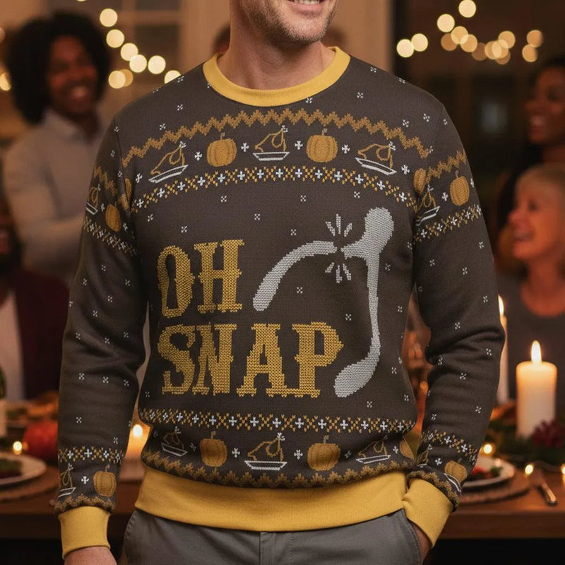 Humorous Holiday Mashup Sweater, Oh Snap Wishbone Thanksgiving Ugly Christmas Sweatshirt, Autumn Xmas Crewneck, Fall Season Pullover