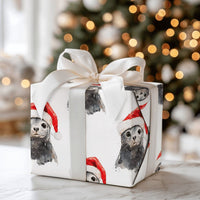 Santa Hat Pup Holiday Gift Wrap, Baby Seal Christmas Wrapping Paper, Adorable Winter Animal Wrapping Paper, Festive Ocean Theme Wrapping Paper
