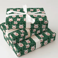Farm Animal Snowflake Gift Wrap, Adorable Pig Christmas Wrapping Paper, Watercolor Piggy Wrapping Paper Roll