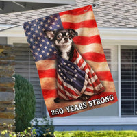 Chihuahua Patriotic Garden Flag | 250 Years Strong USA Anniversary | Double-Sided Weather-Resistant Polyester | Dog Lover Gift