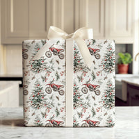 Red Dirt Bike Holiday Gift Wrap, Motocross Christmas Wrapping Paper, Watercolor Motorcycle Wrapping Paper, Winter Biker Xmas Gift Wrap
