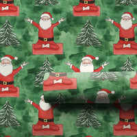 Red Mat Yoga Santa Wrapping Paper, Meditating Santa Wrapping Paper, Green Watercolor Christmas Wrapping Paper, Zen Holiday Gift Wrap Roll