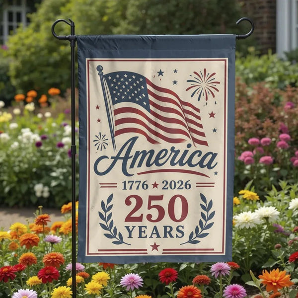 America 250 Years Garden Flag | Commemorative 1776-2026 USA Design | Double Sided Weather Resistant Fabric | Patriotic Yard Decor Gift