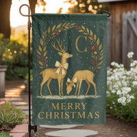 Elegant Winter Wreath Yard Flag, Christmas Golden Deer Garden Flag, Holiday Monogram Garden Flag, Festive Outdoor Decor Housewarming Present