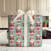 Santa with Glove Gift Wrap, Baseball Santa Christmas Wrapping Paper, Teal Holiday Baseball Wrapping Paper, Athlete Xmas Wrapping Paper