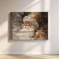 Vintage Holiday Santa Portrait Canvas Print, Rustic Santa Claus Canvas Wall Art, Farmhouse Christmas Canvas, Seasonal Winter Decor Present